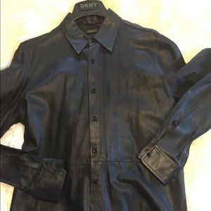 DKNY Black Lambskin Leather Shirt
